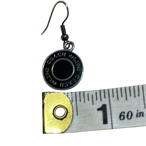 Coach Dangle Black and Silver Enamel Disc Earrings, hooks - Picture 4 of 4
